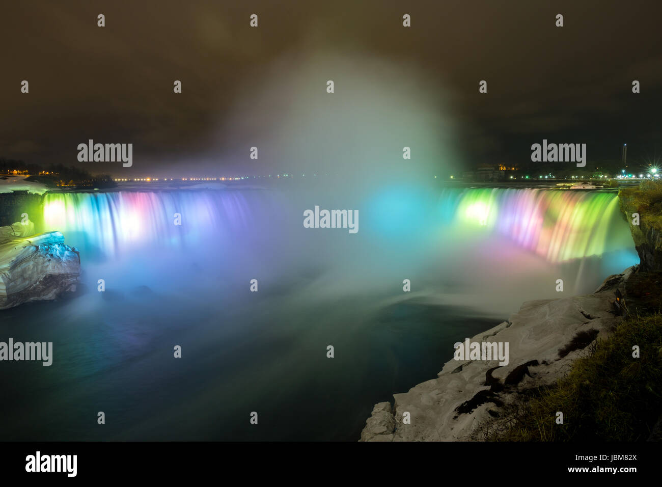 Illumination light of Horseshoe Falls as viewed from Table Rock in