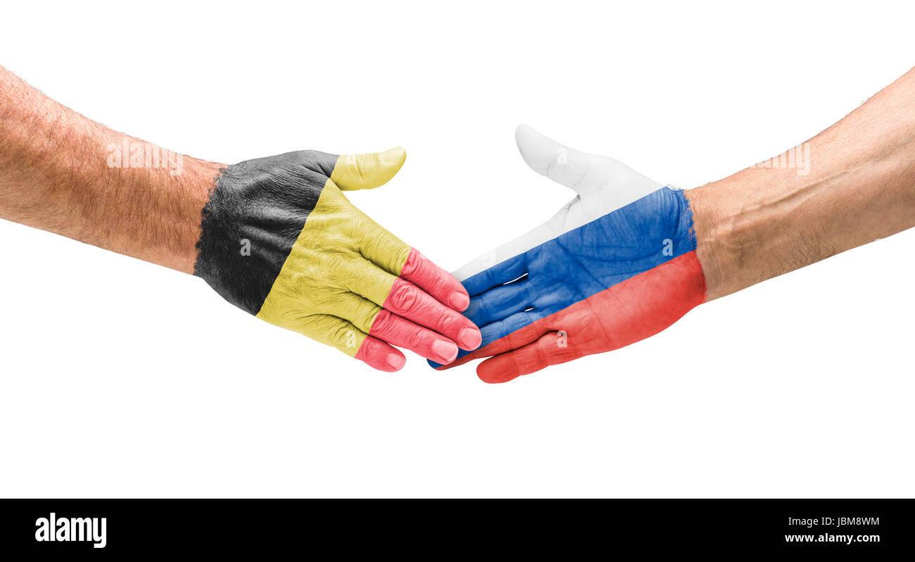 Handshake Belgien und Russland Stock Photo
