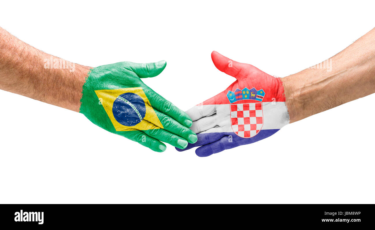 Handshake Brasilien und Kroatien Stock Photo