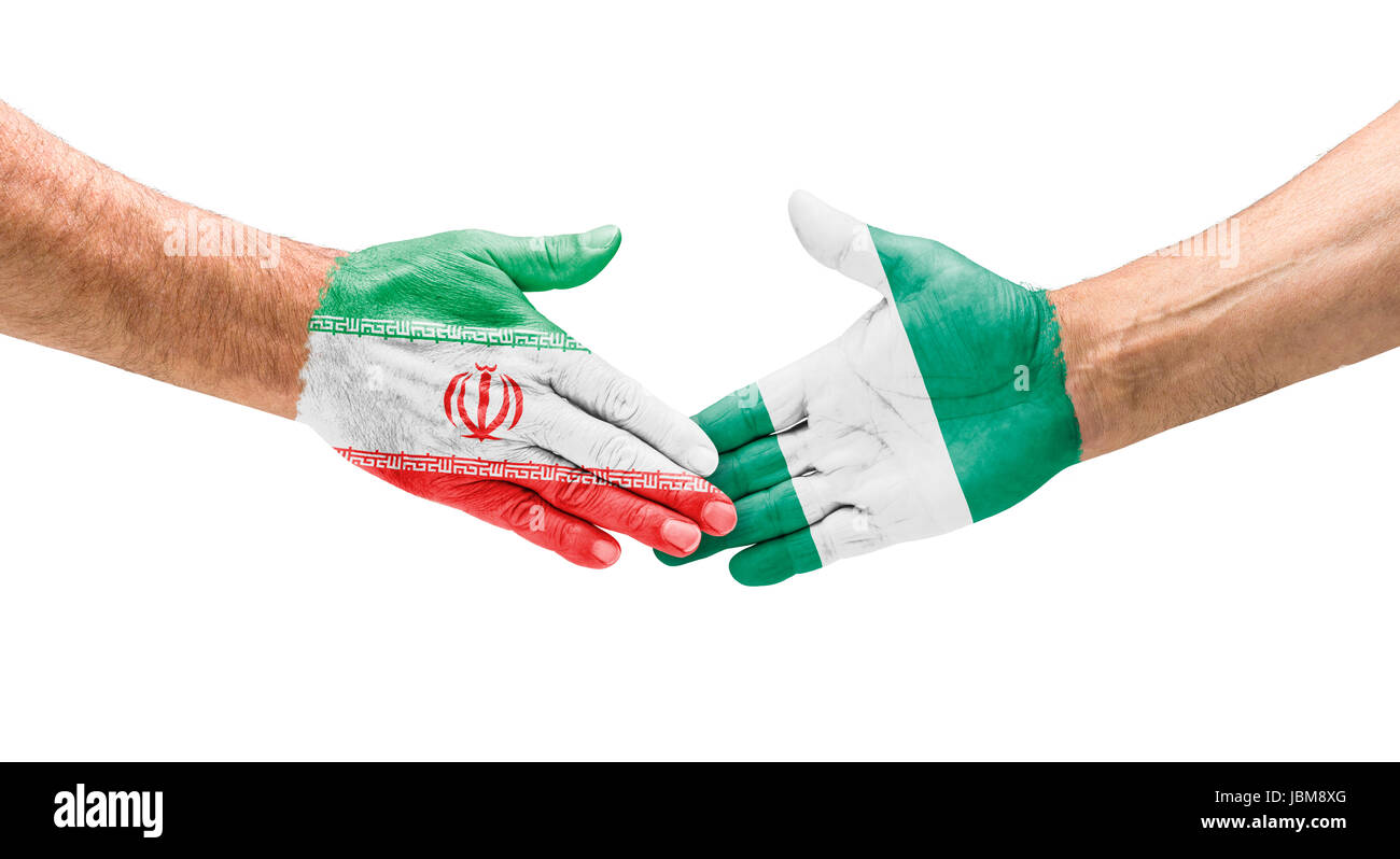 Handshake Iran und Nigeria Stock Photo