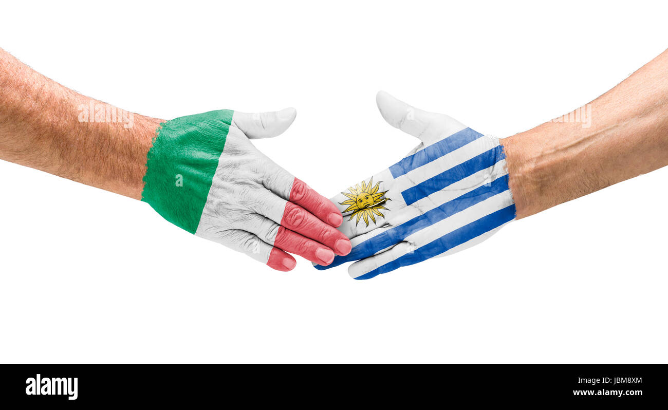 Handshake Italien und Uruguay Stock Photo