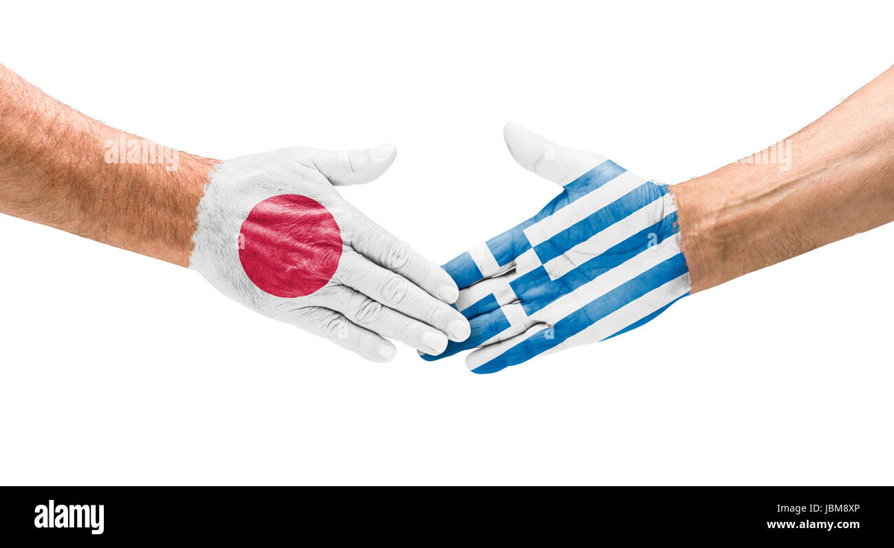 Handshake Japan und Griechenland Stock Photo