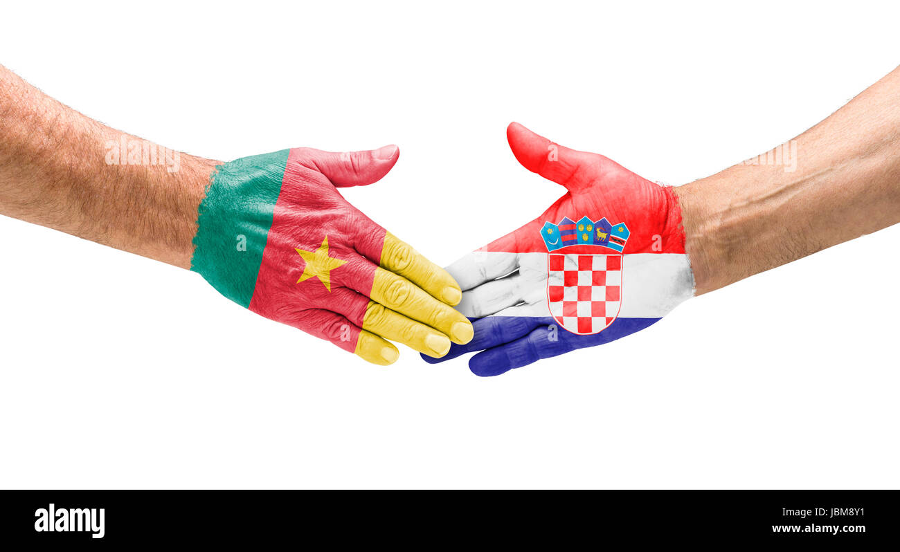 Handshake Kamerun und Kroatien Stock Photo