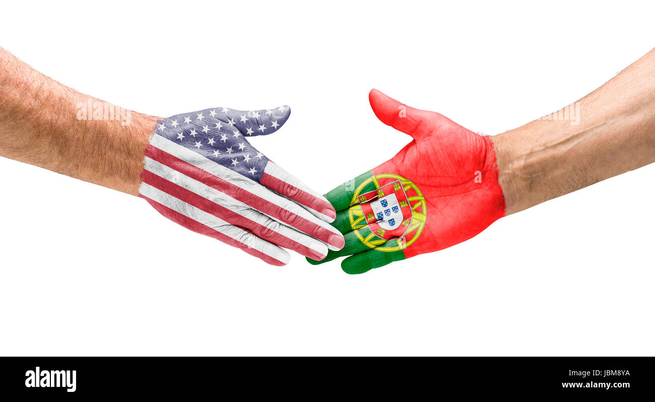 Handshake USA und Portugal Stock Photo