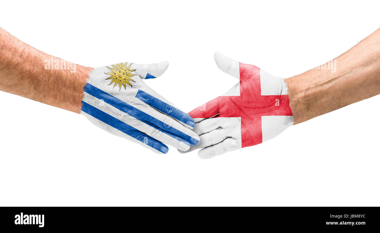 Handshake Uruguay und England Stock Photo