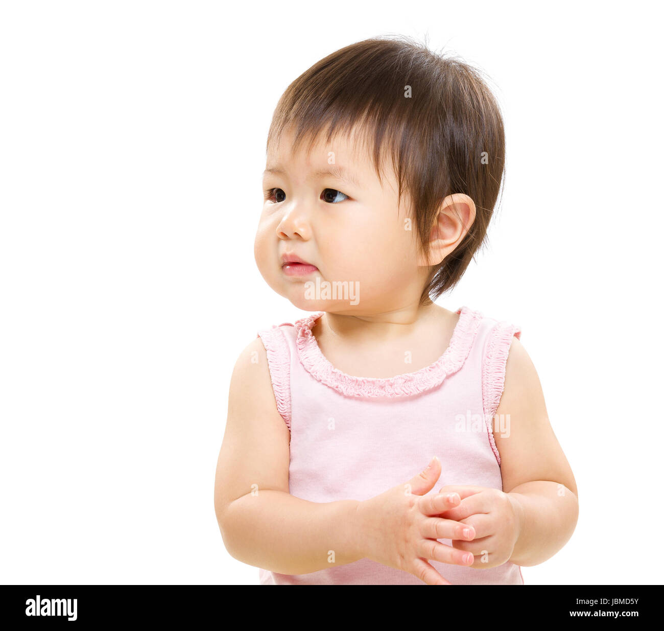 Baby looking up at side Stock Photo Alamy