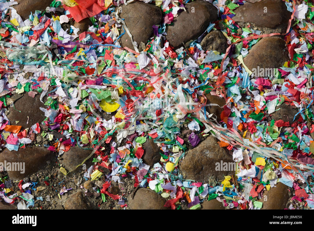 confetti thrown over a Pathway of Cobbles Stock Photo Alamy