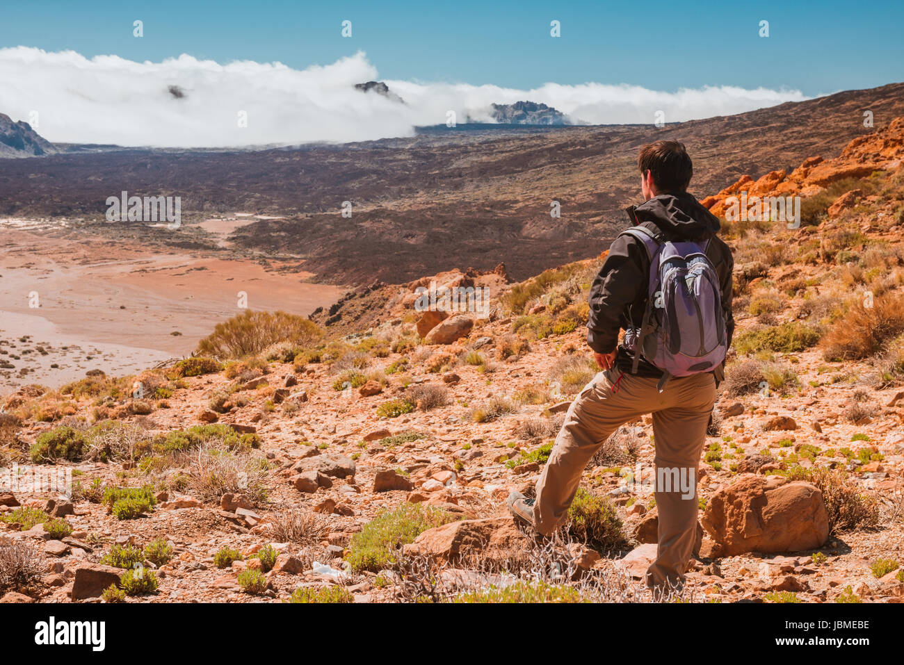 sport man on top of mountain. Tenerife Canary Stock Photo