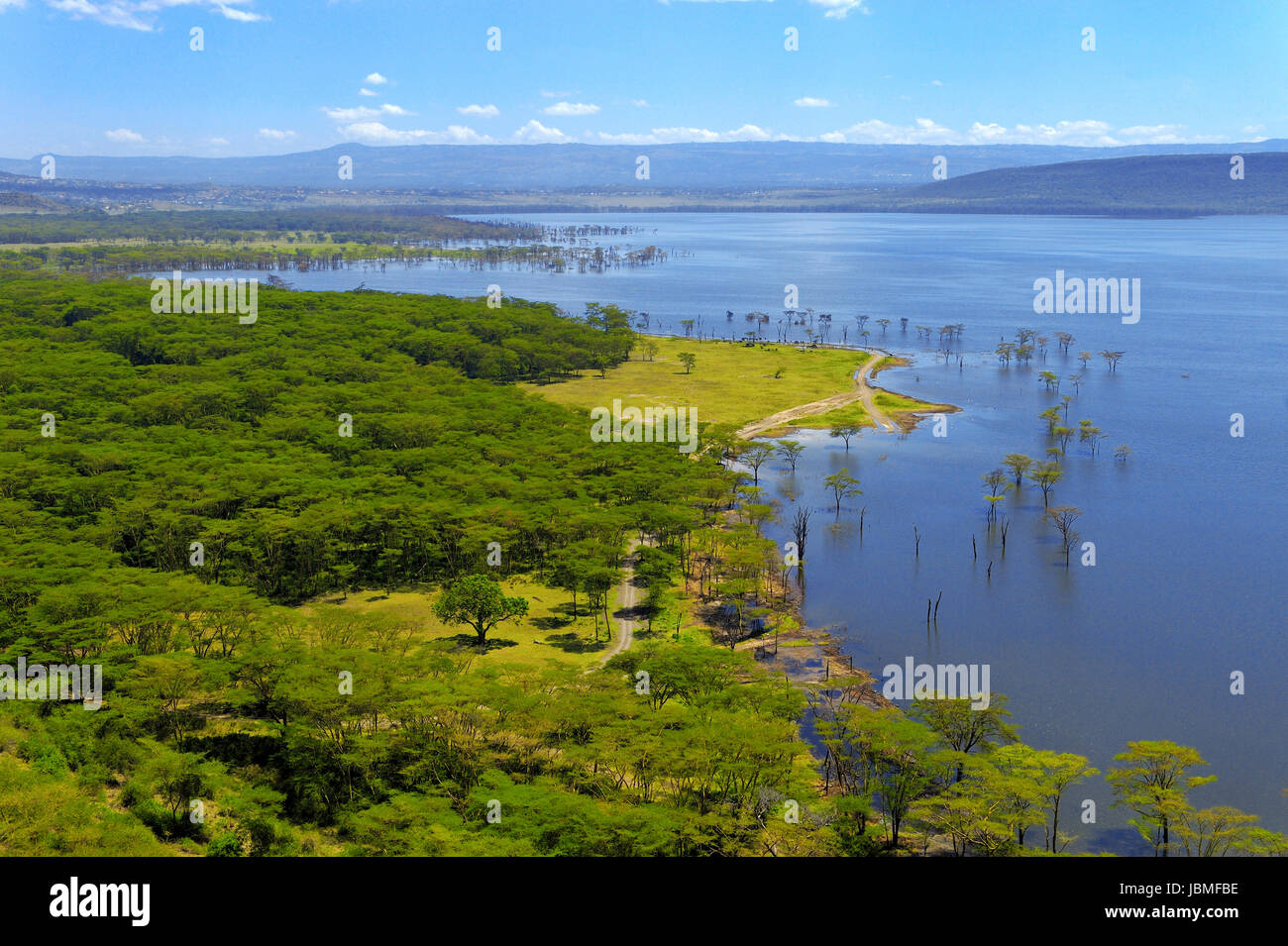 African landscape, bird's-eye view on lake Nakuru, Kenya Stock Photo