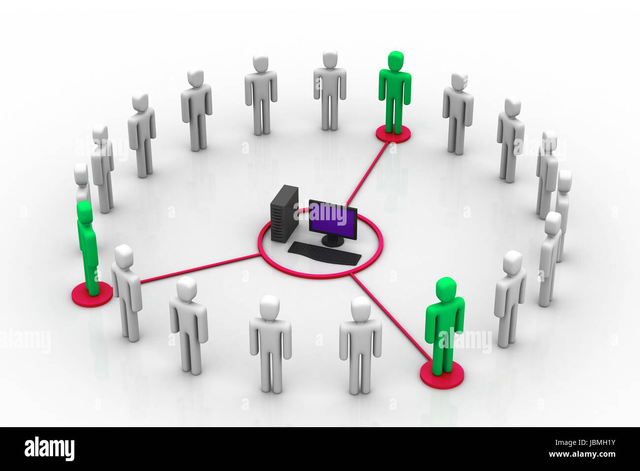 Business network around the computer Stock Photo - Alamy