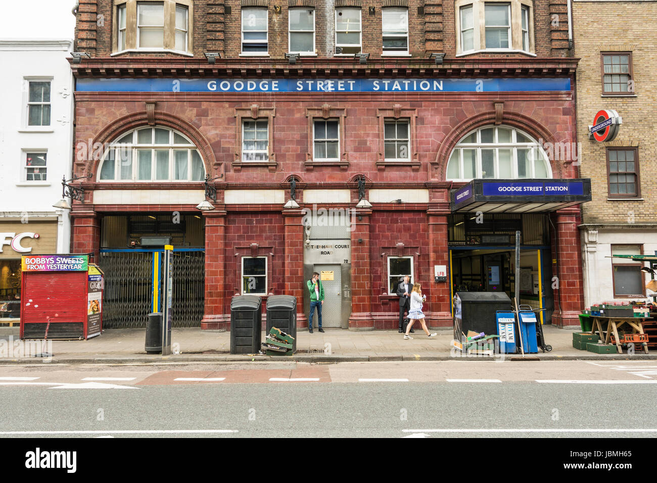 The entrance to Goodge Street station on Tottenham Court Road, London