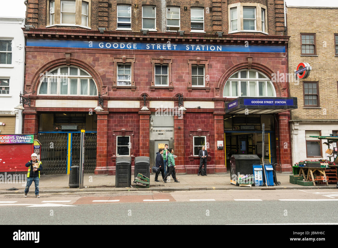 The entrance to Goodge Street station on Tottenham Court Road, London