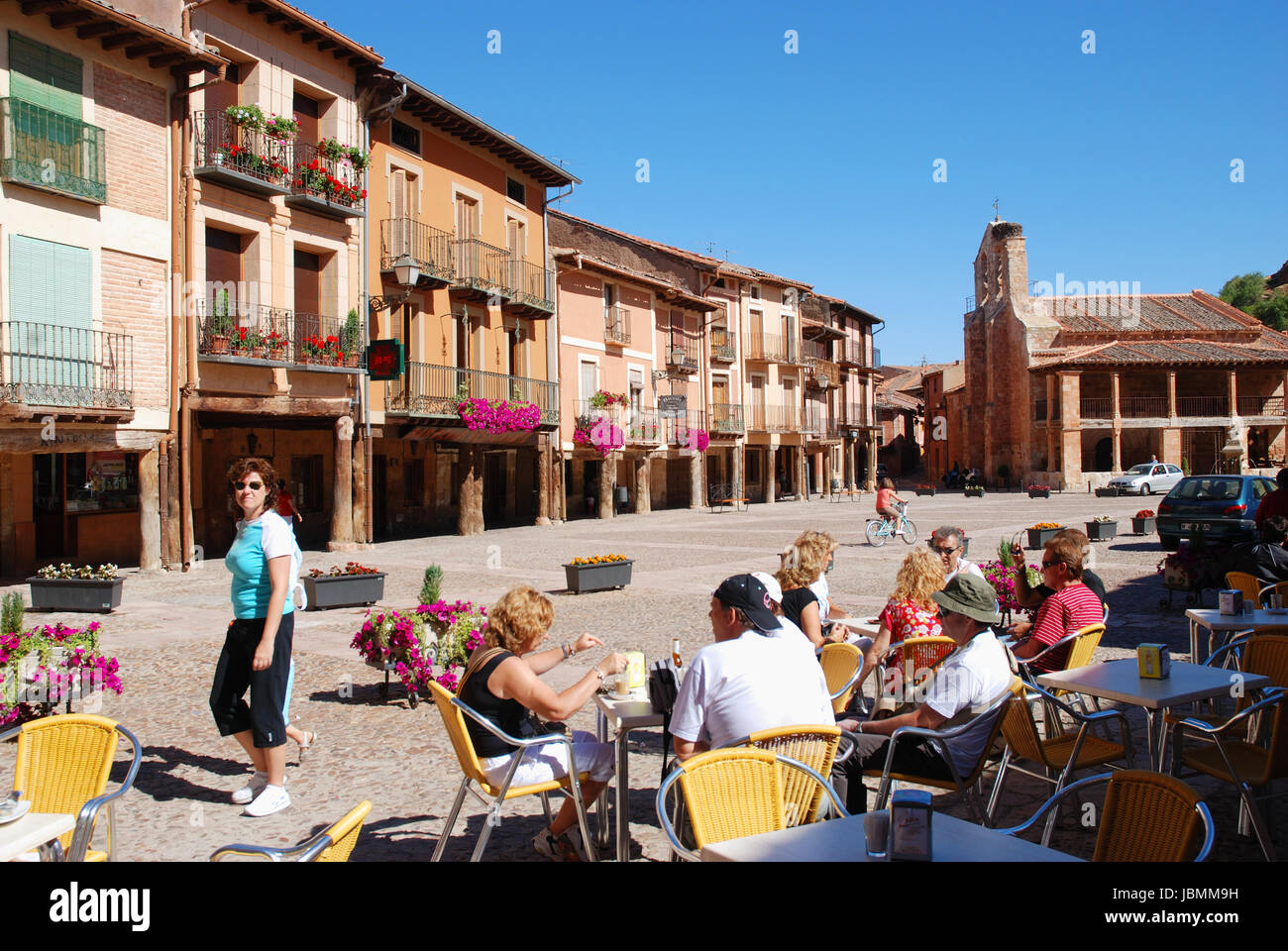 Terraces at Plaza Mayor. Ayllon, Segovia province, Castilla Leon, Spain. Stock Photo