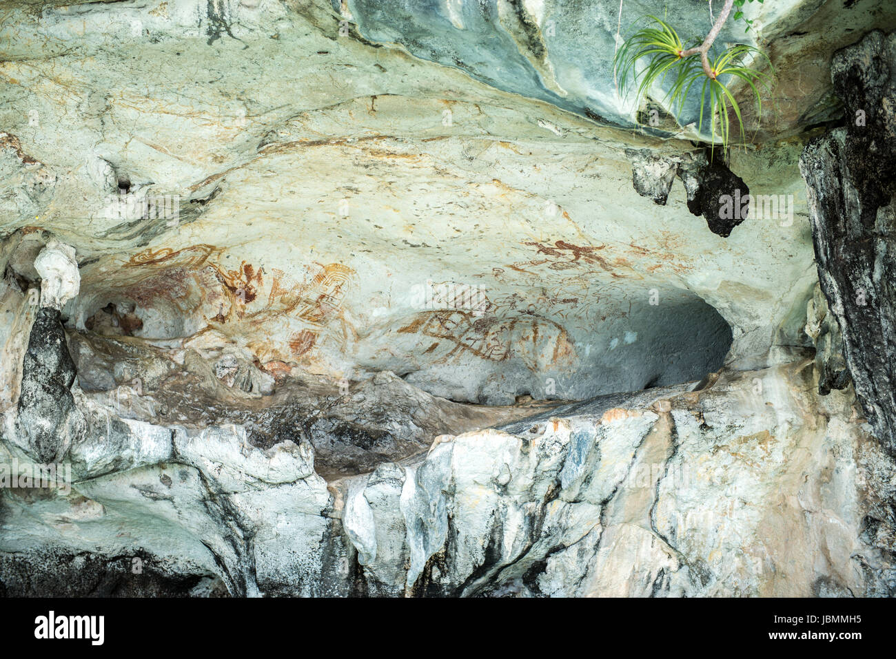 Ancient paintings on cave wall in Phang Nga National Park Thailand Stock Photo