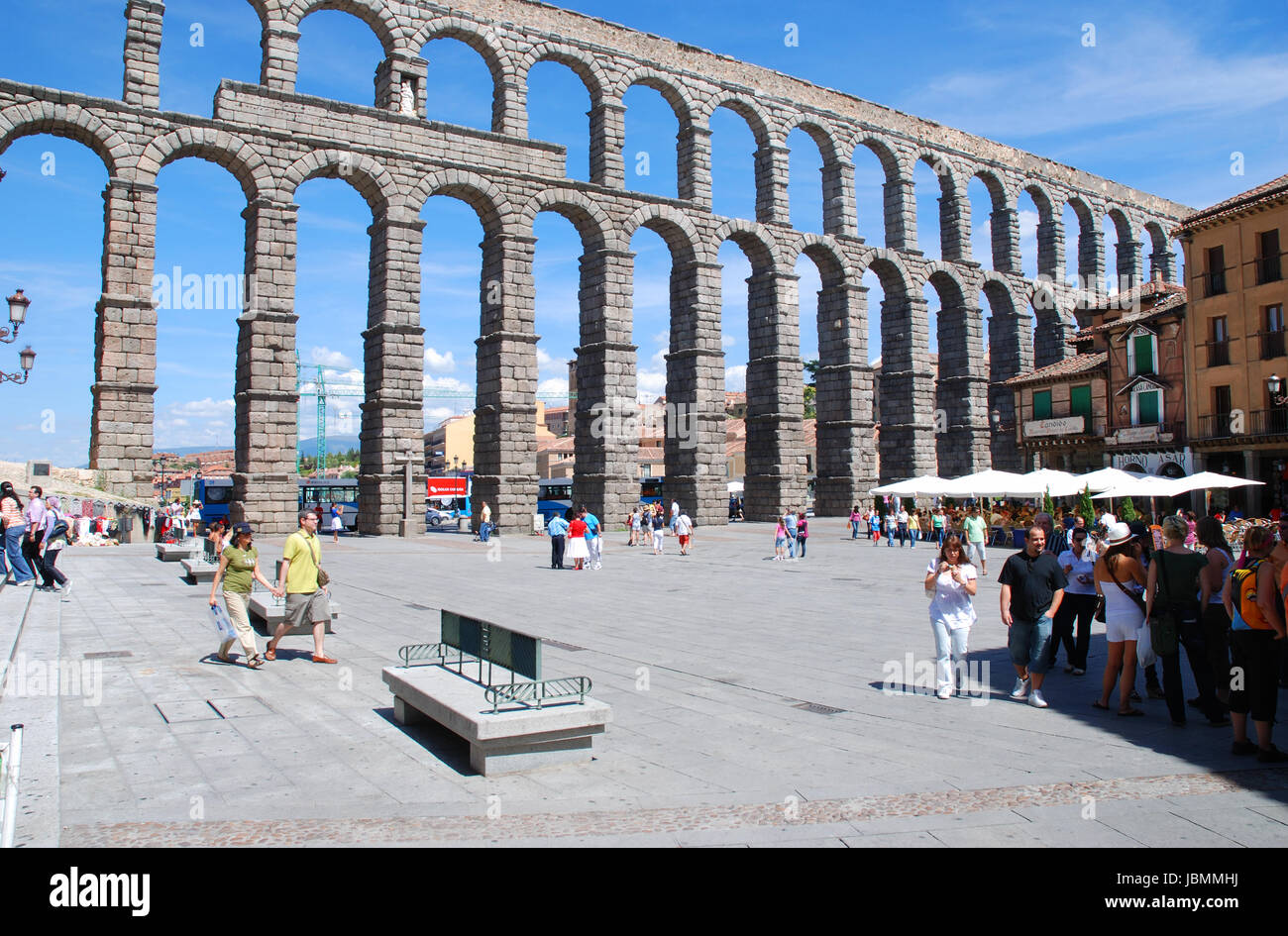 Roman aqueduct. Azoguejo Square, Segovia, Spain. Stock Photo
