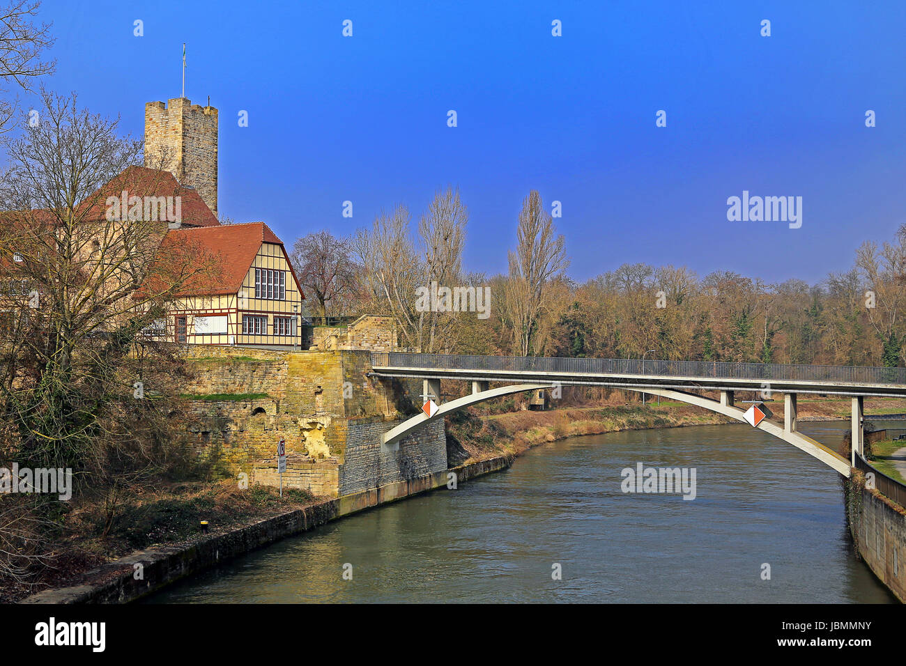 ancient castle with rathausbrücke in lauffen Stock Photo