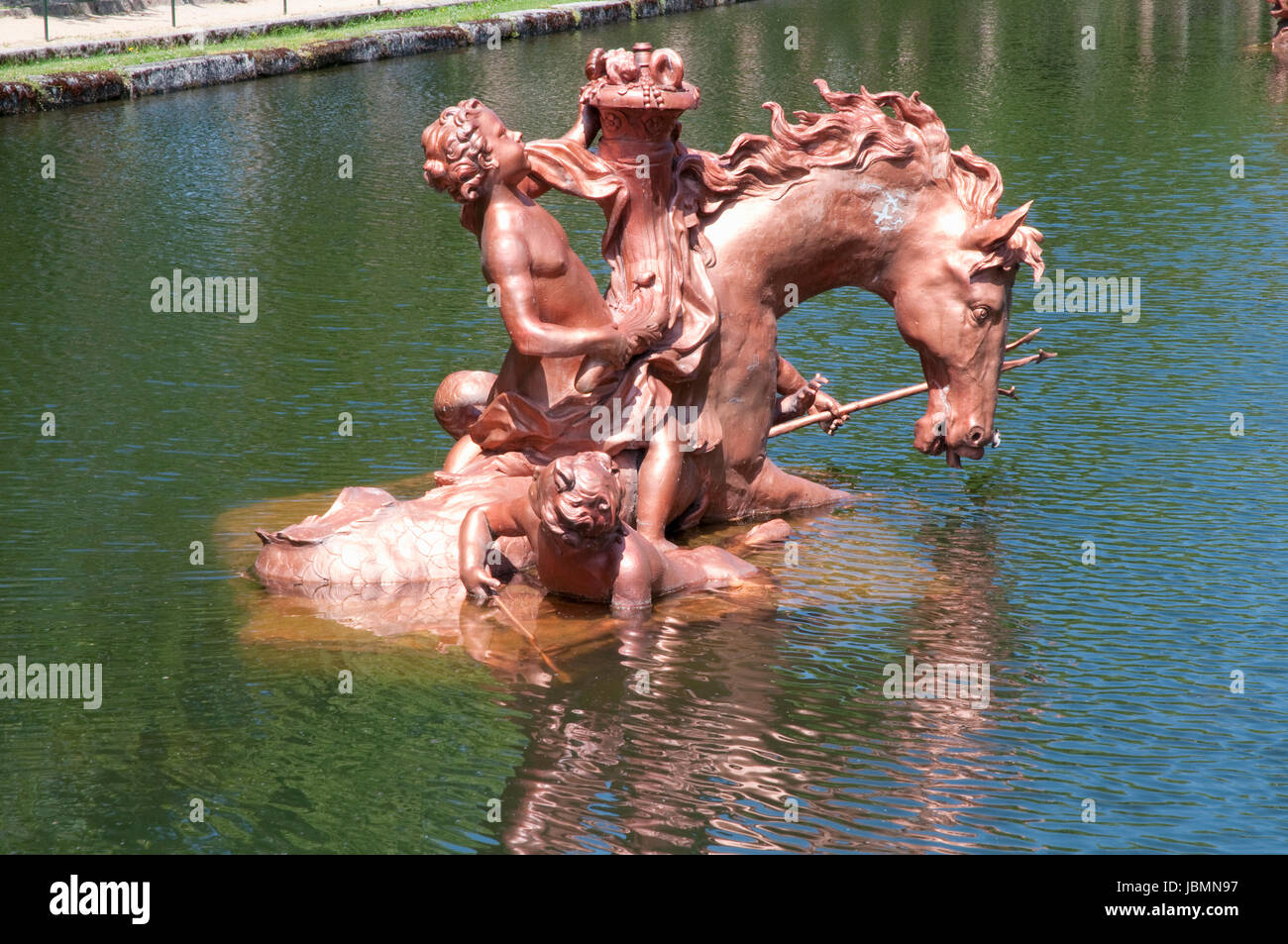Neptune fountain, close view. Gardens, La Granja de San Ildefonso, Segovia province, Castilla Leon, Spain. Stock Photo
