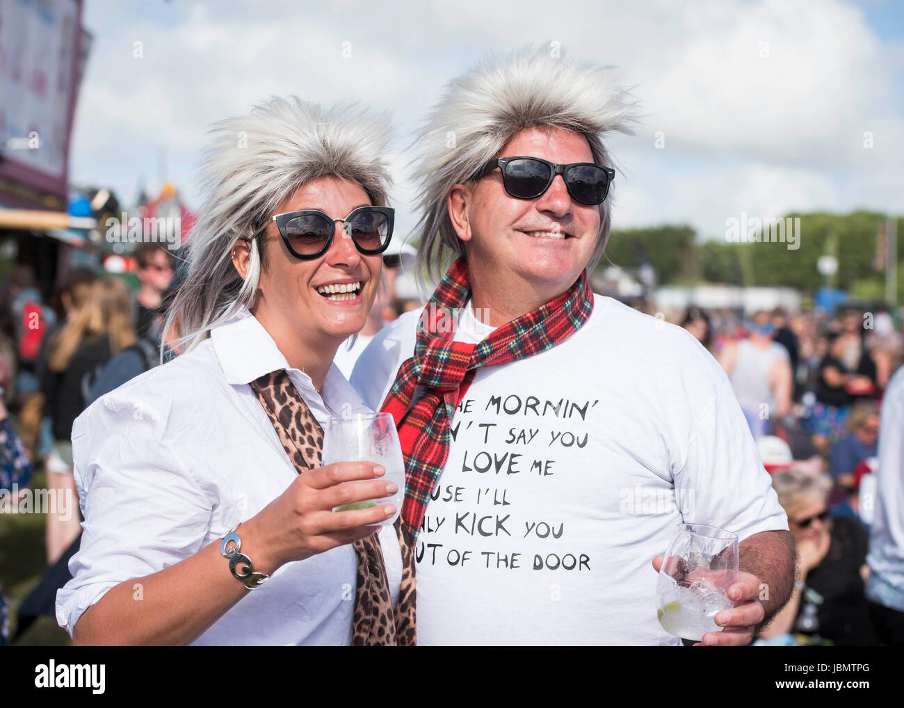 trone Ooze Compose Rod Stewart fans in fancy dress on day four of the Isle of Wight Festival  2017, at Seaclose Park, Isle of Wight Stock Photo - Alamy