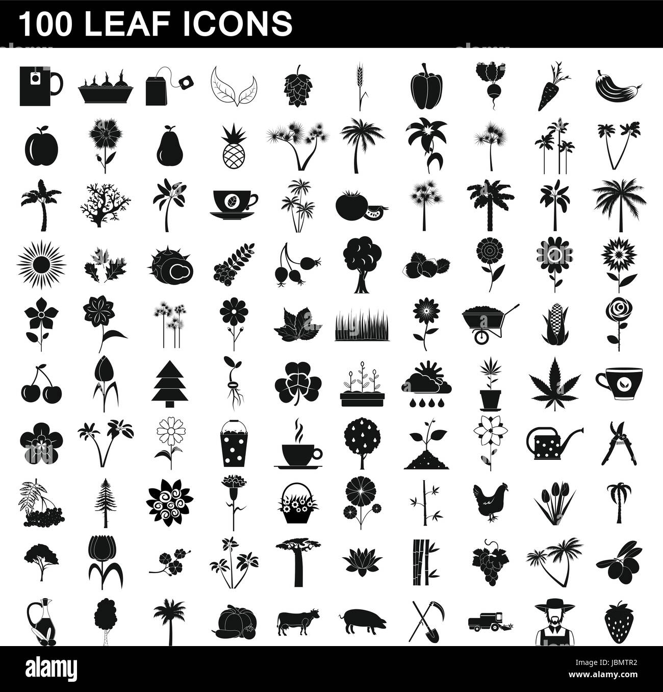 100 leaf icons set, simple style Stock Vector