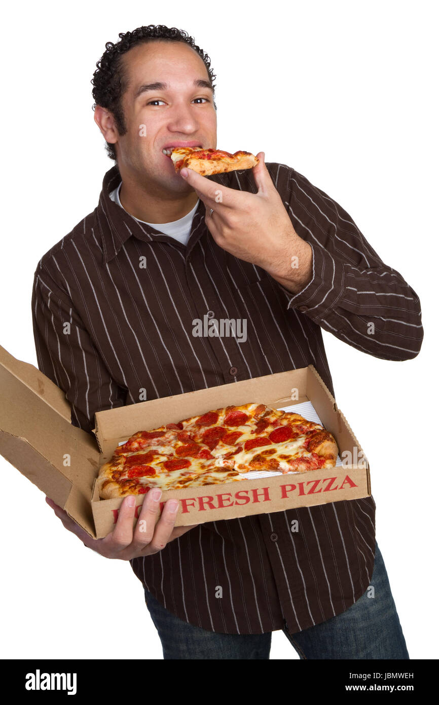 Isolated young man eating pizza Stock Photo Alamy