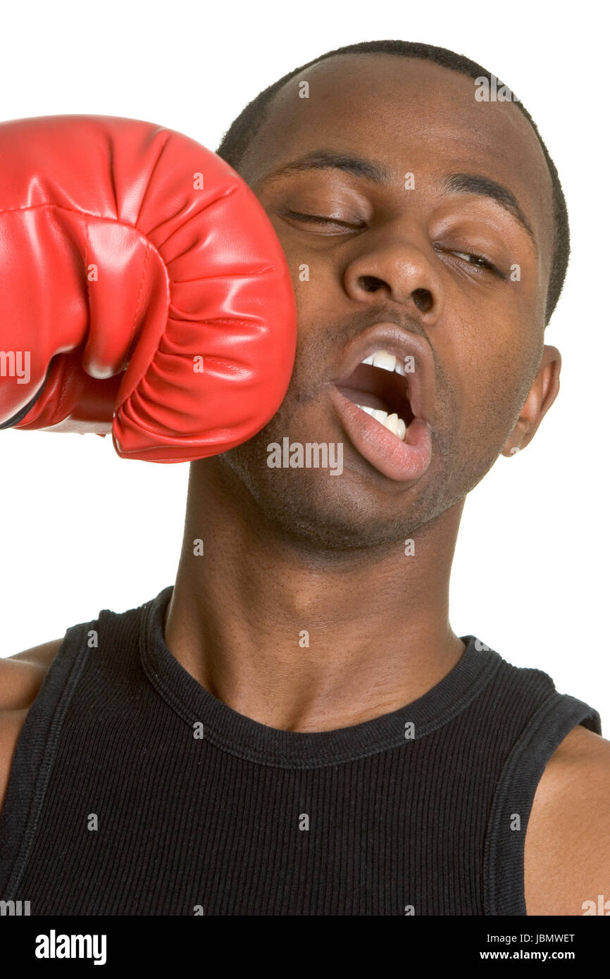 African american boxer getting hit Stock Photo Alamy