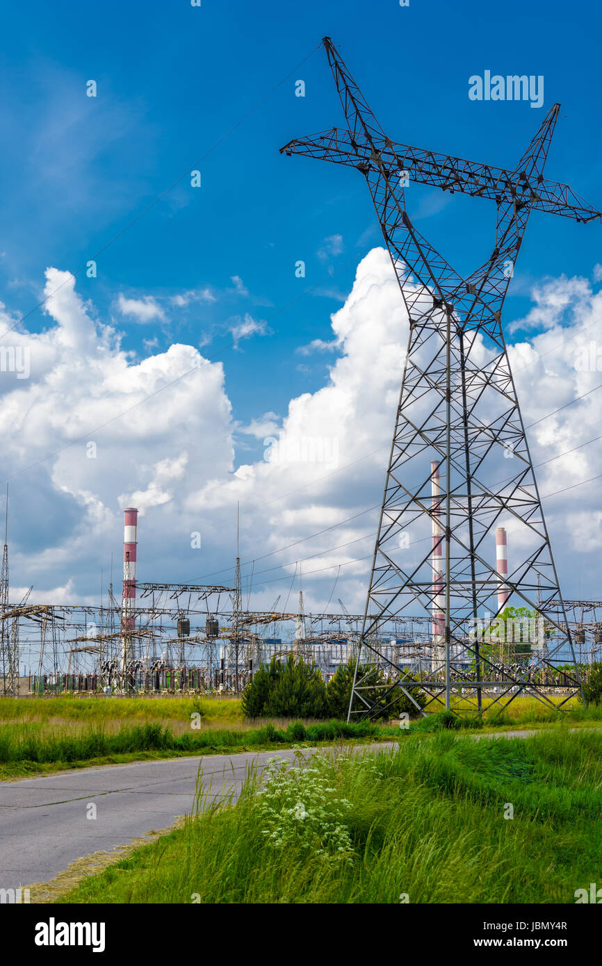 Pylon and transmission power line in summer day Stock Photo - Alamy