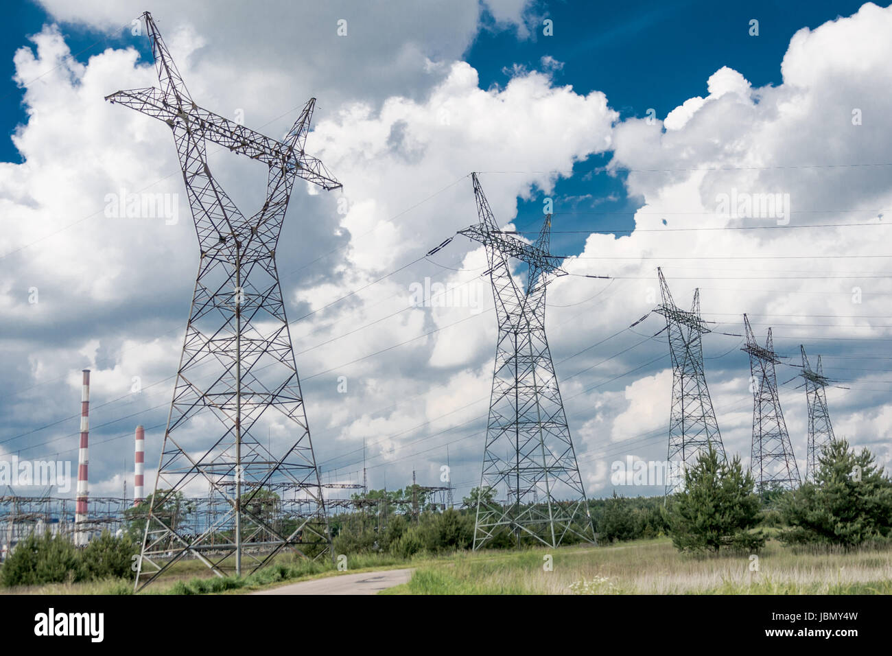 Pylon and transmission power line in summer day Stock Photo - Alamy