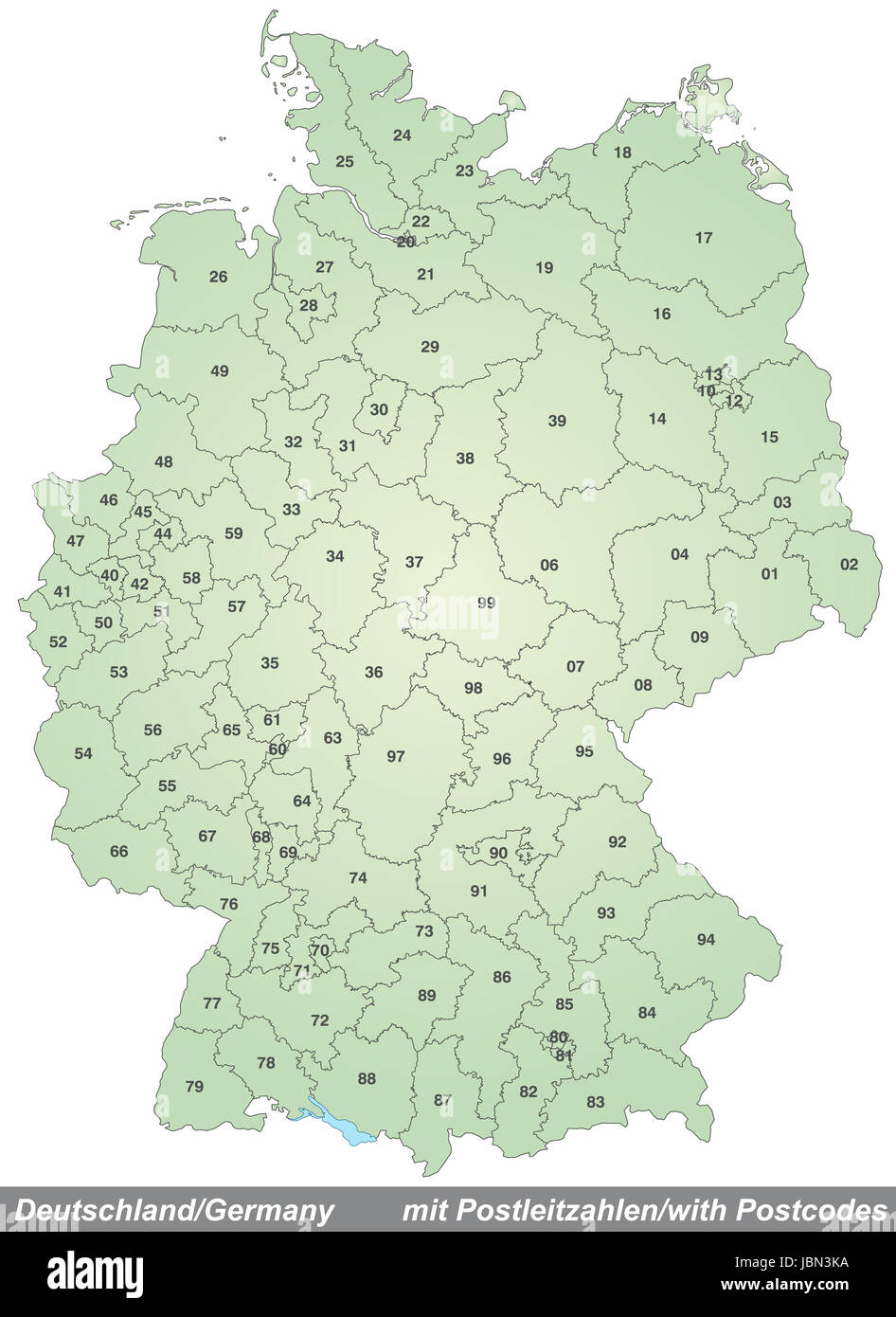 Karte von Deutschland mit Postleitzahlen in Grün Stock Photo