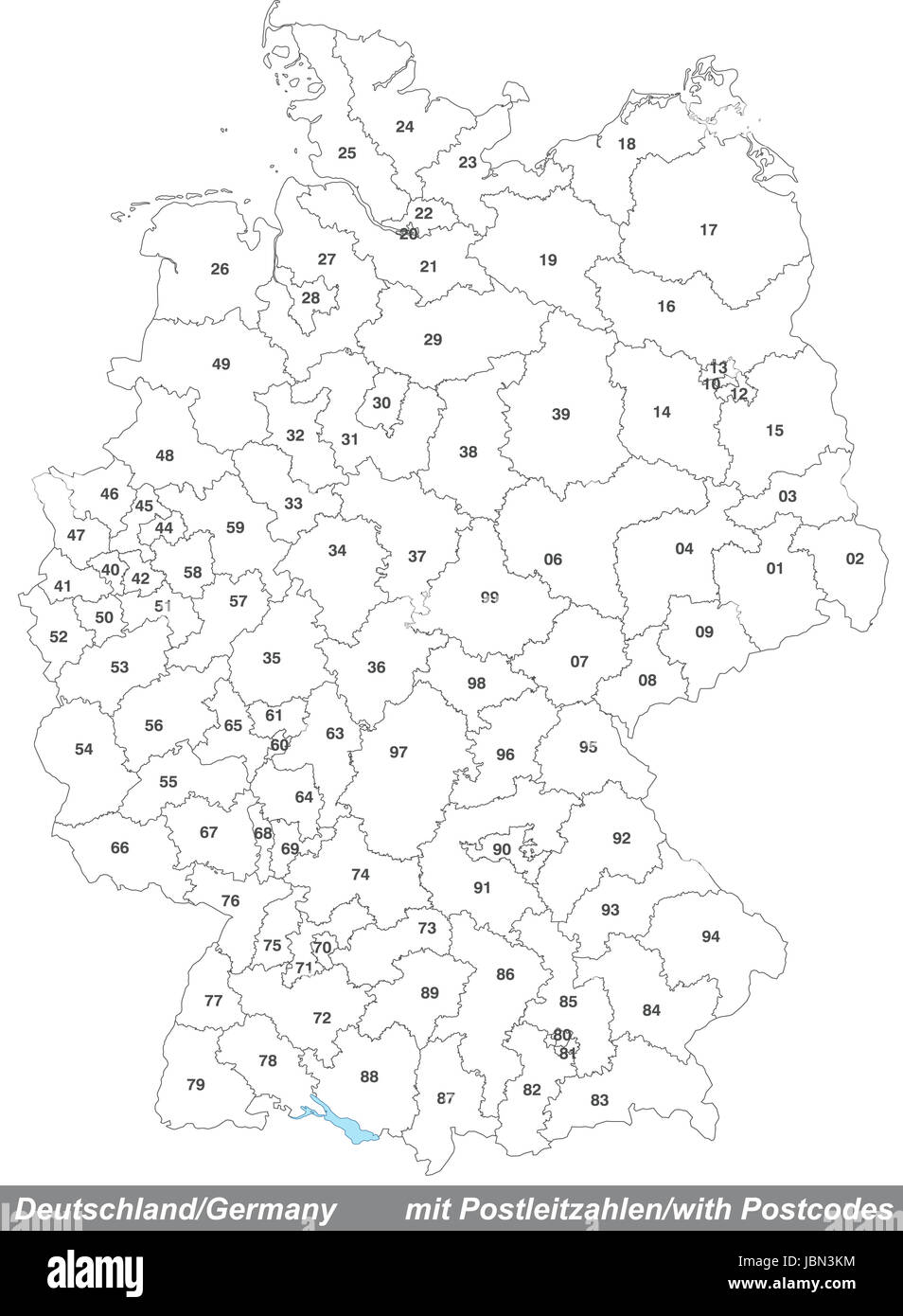 Karte von Deutschland mit Postleitzahlen in weiß Stock Photo
