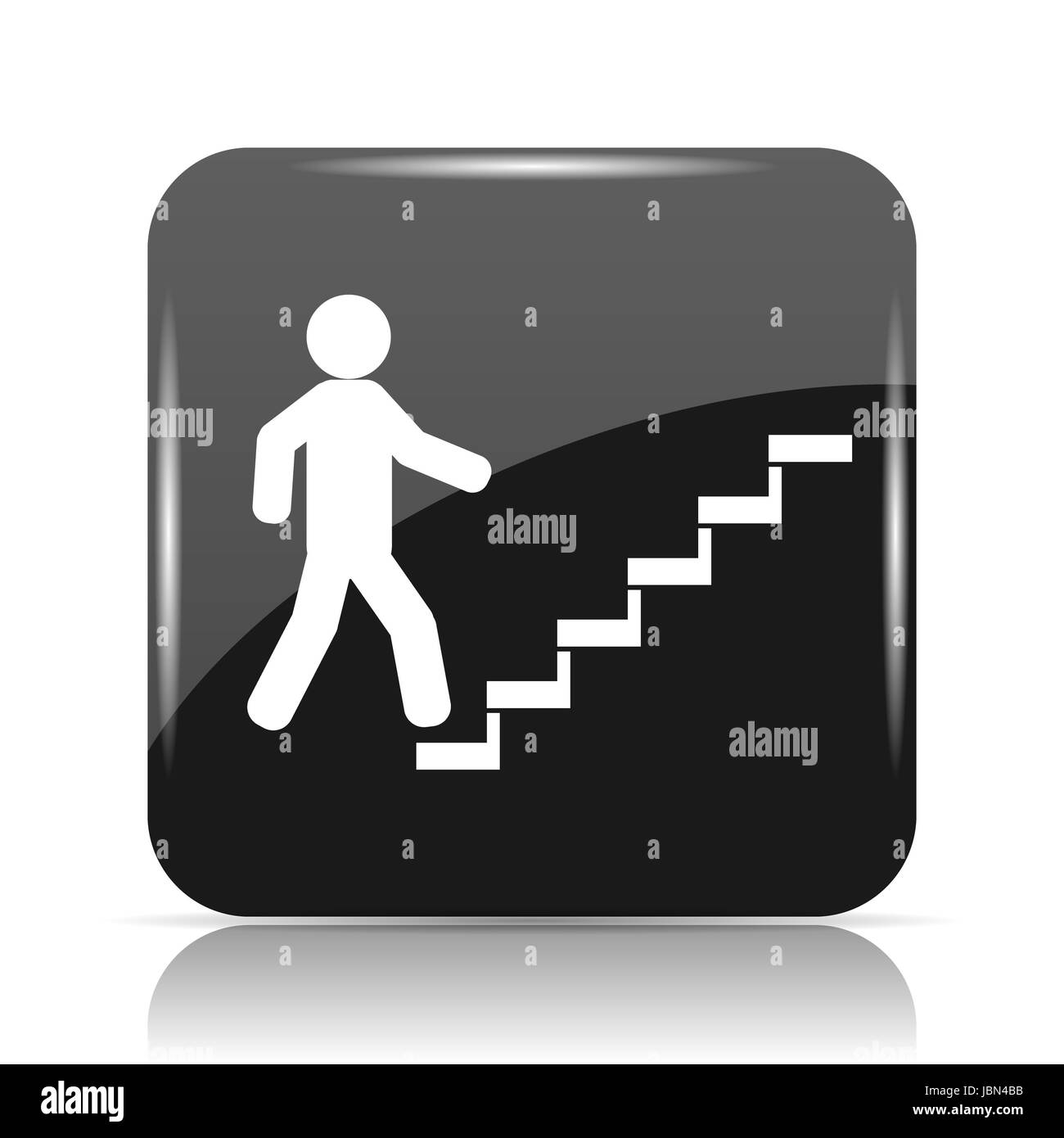 Businessman on stairs - success icon. Internet button on white background. Stock Photo