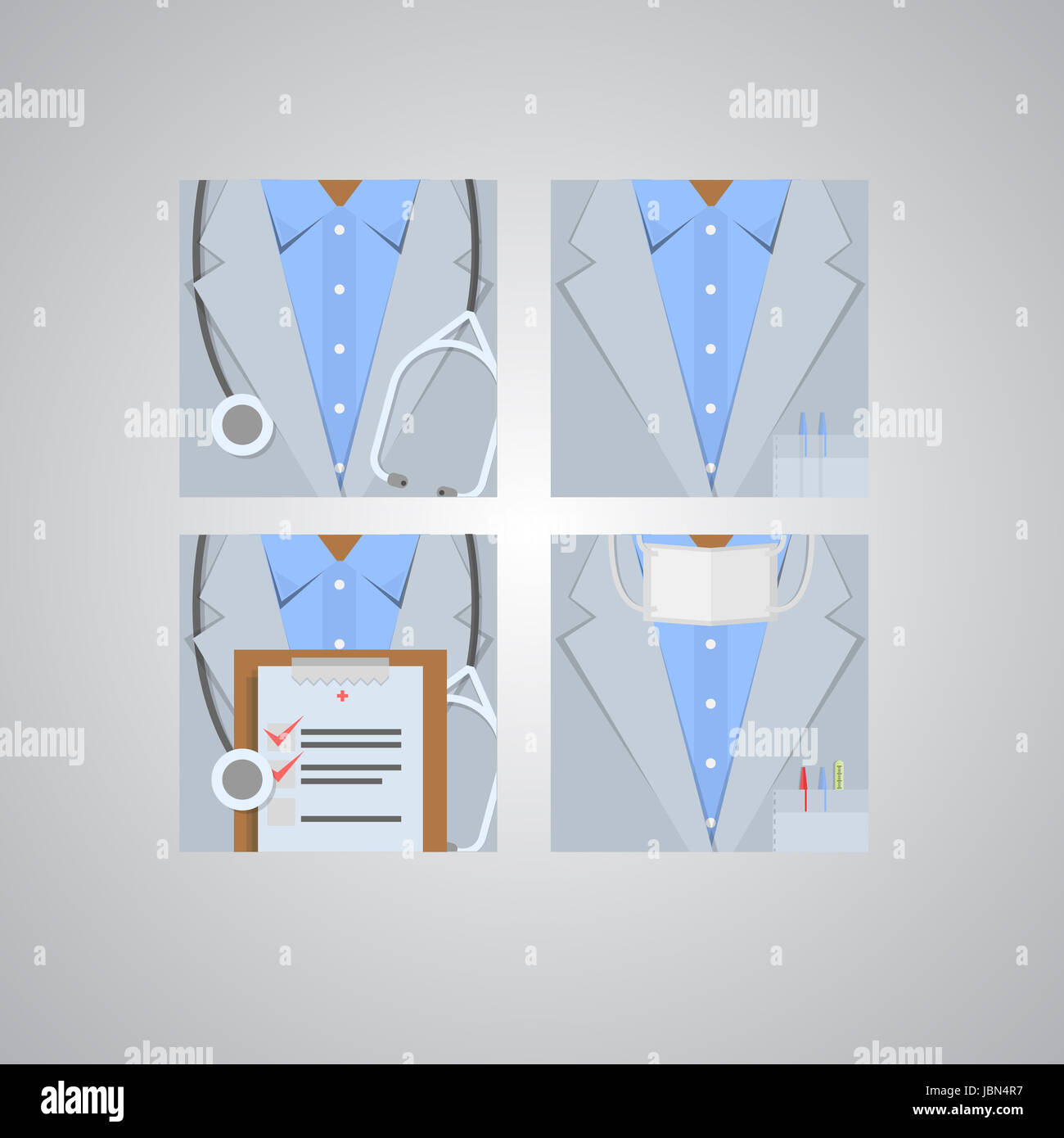 Four square flat icons for doctor on gray Stock Photo - Alamy