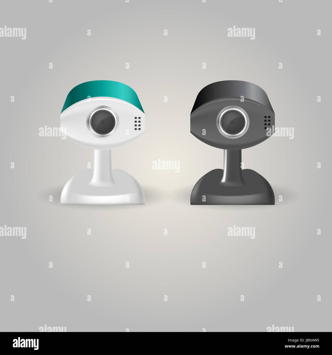 Black and white surveillance cameras. Two isolated vector illustrations ...