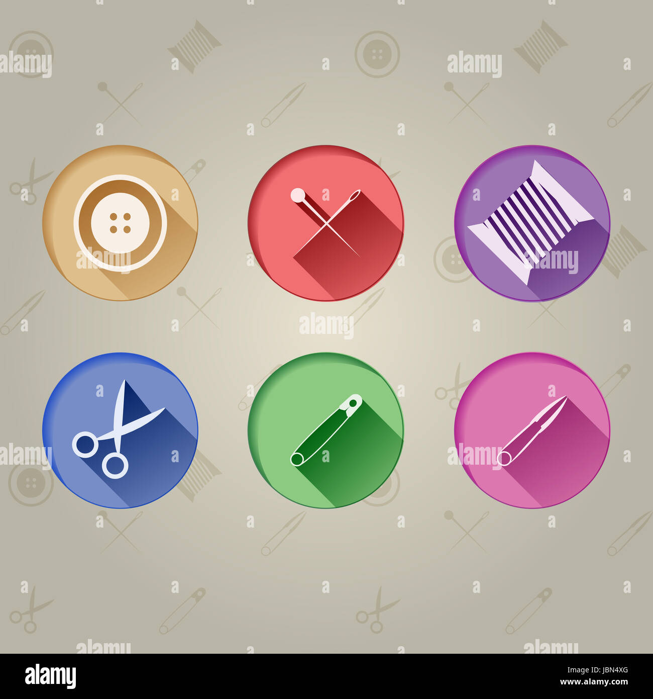Flat circle icons in colour for sewing tools Stock Photo - Alamy