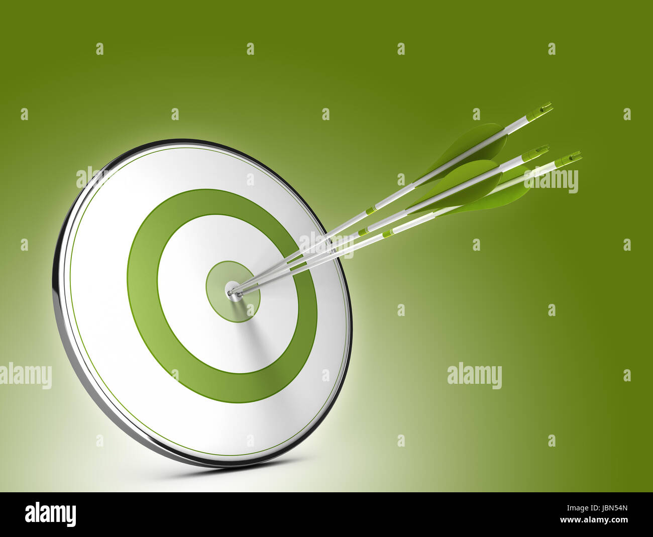 Three arrows hitting the center of a target over green background ...