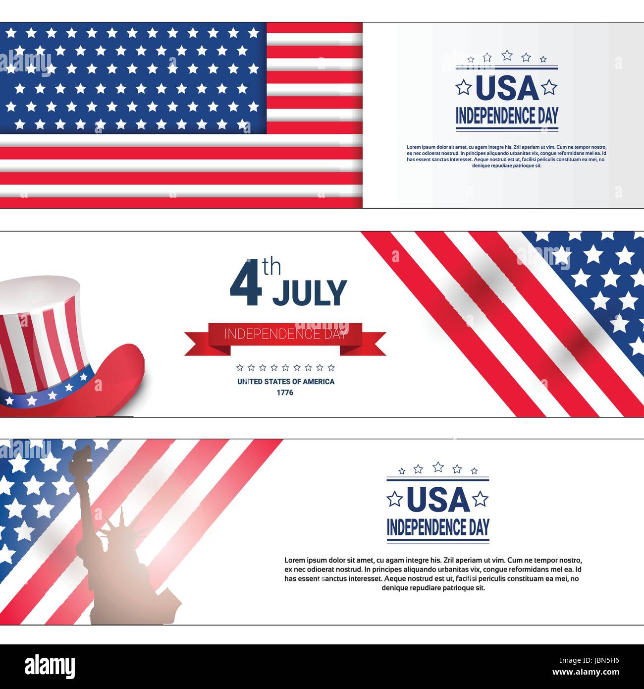 United States Independence Day Holiday 4 July Horizontal Banners Set ...