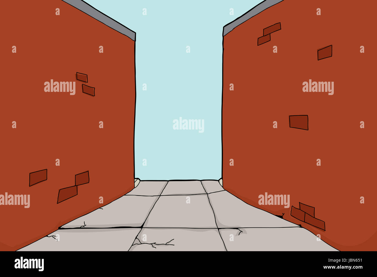 Empty Alley With Cracked Sidewalk And Brick Walls Stock Photo Alamy