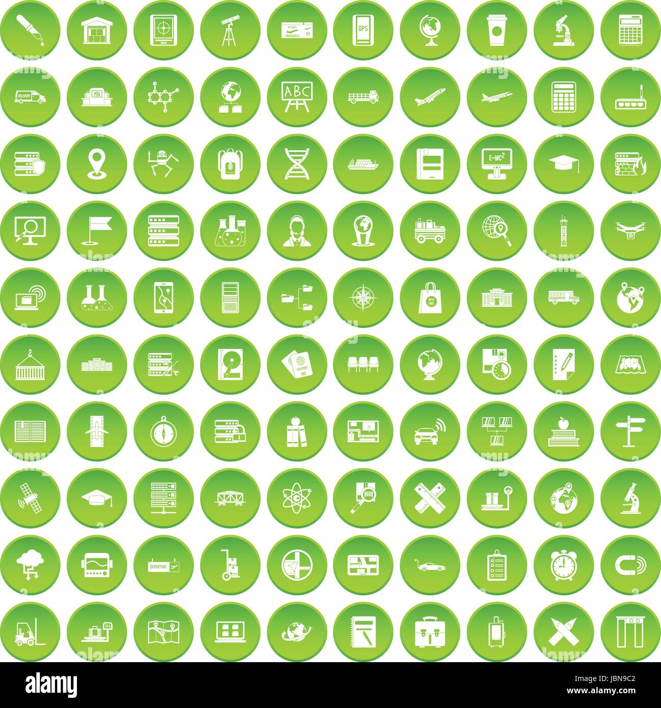100 globe icons set green circle isolated on white background vector ...