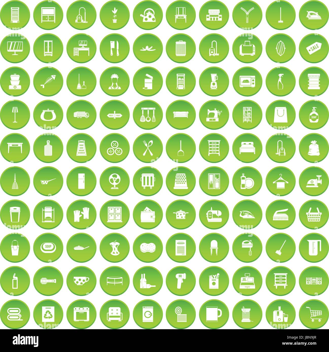 100 housework icons set green circle isolated on white background ...