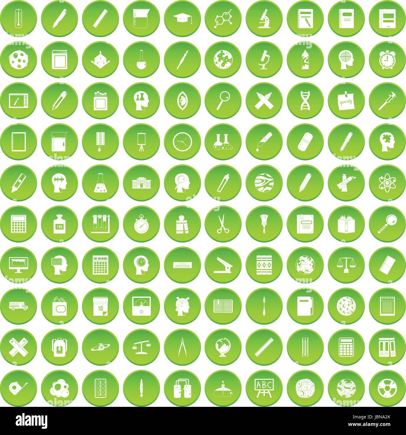 100 learning icons set green circle isolated on white background vector ...