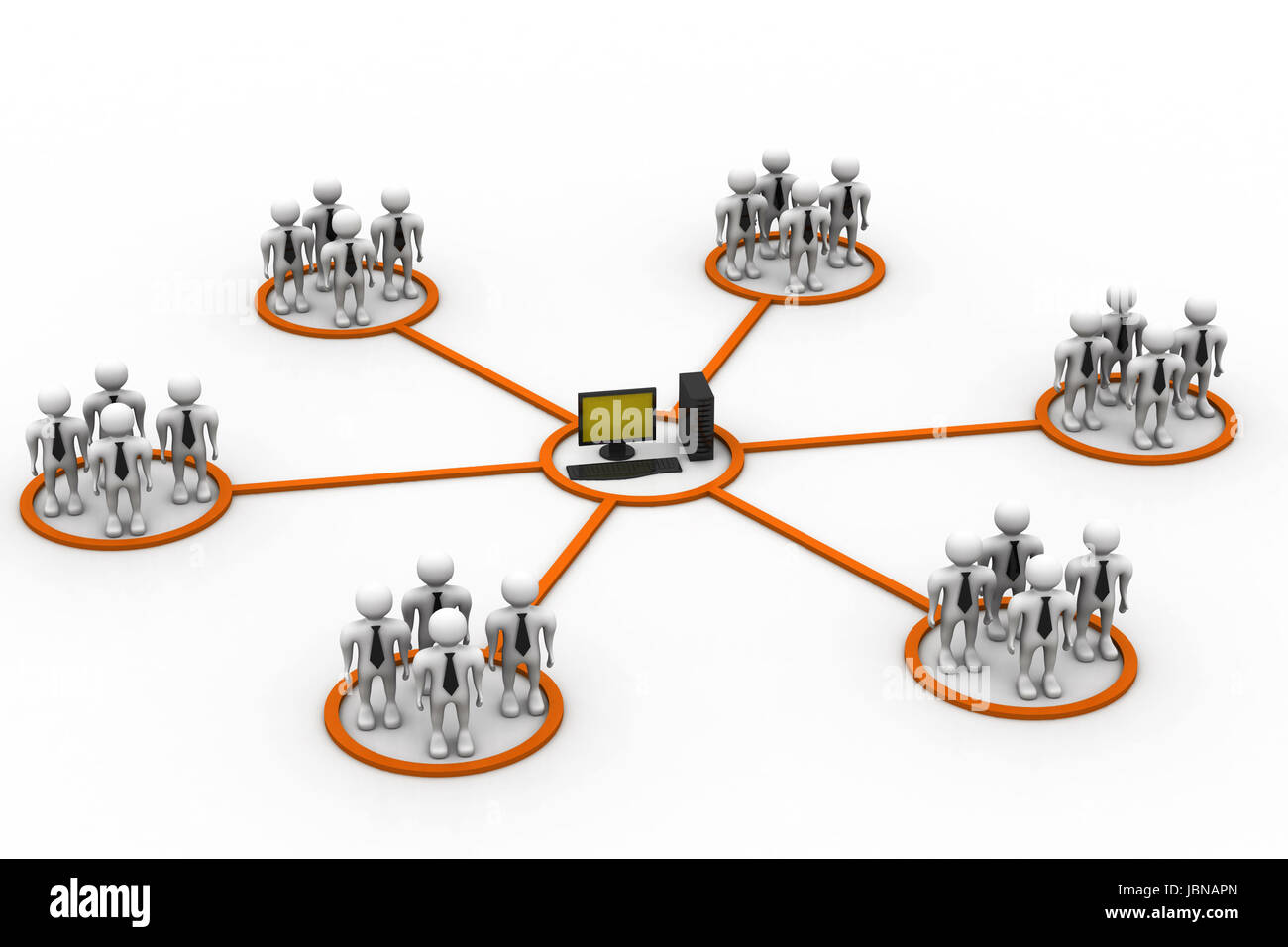 Business network around the computer Stock Photo - Alamy