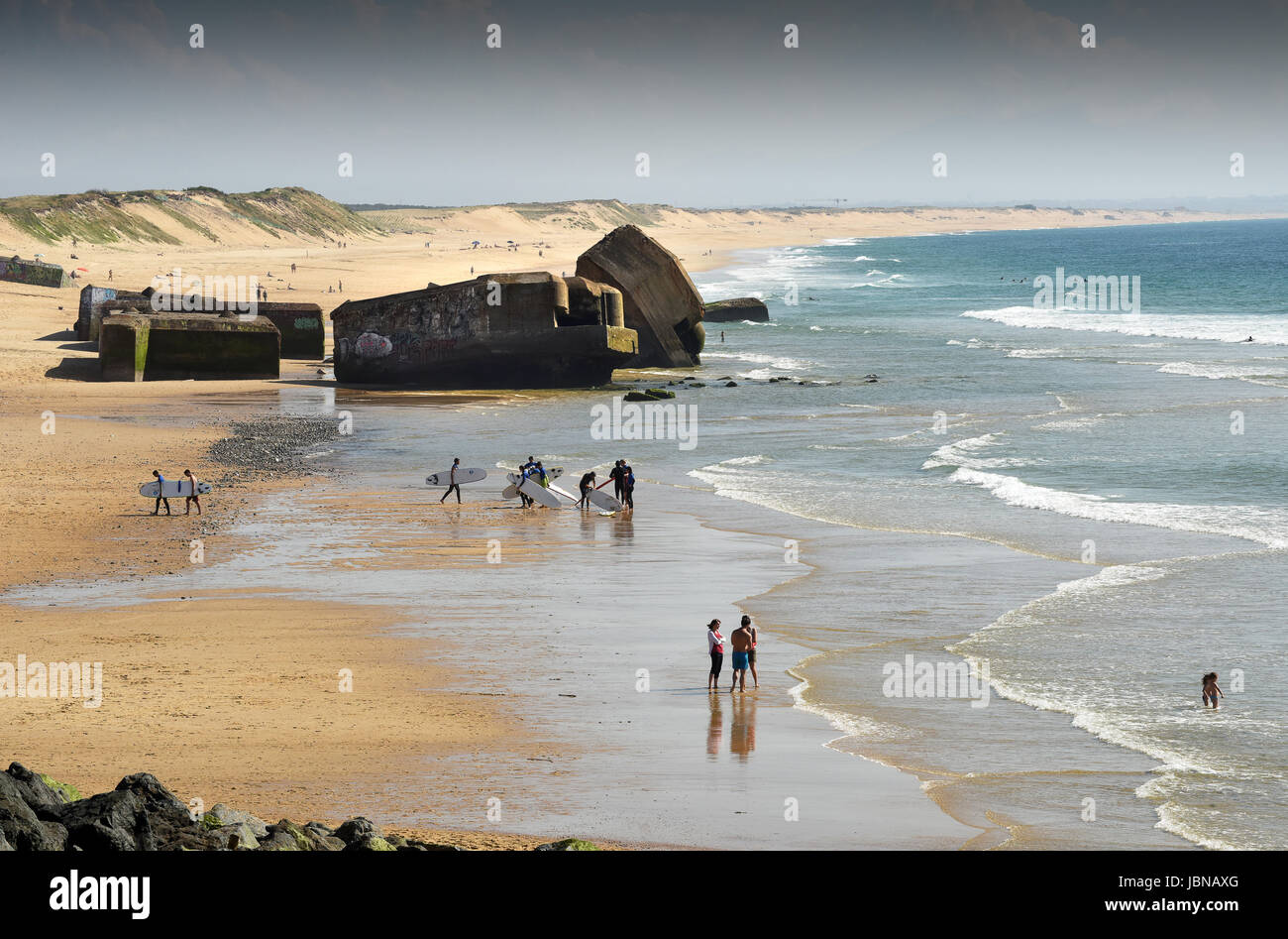 German WW2 defences on the Atlantic coast at Capbreton  beach in South Western France Stock Photo