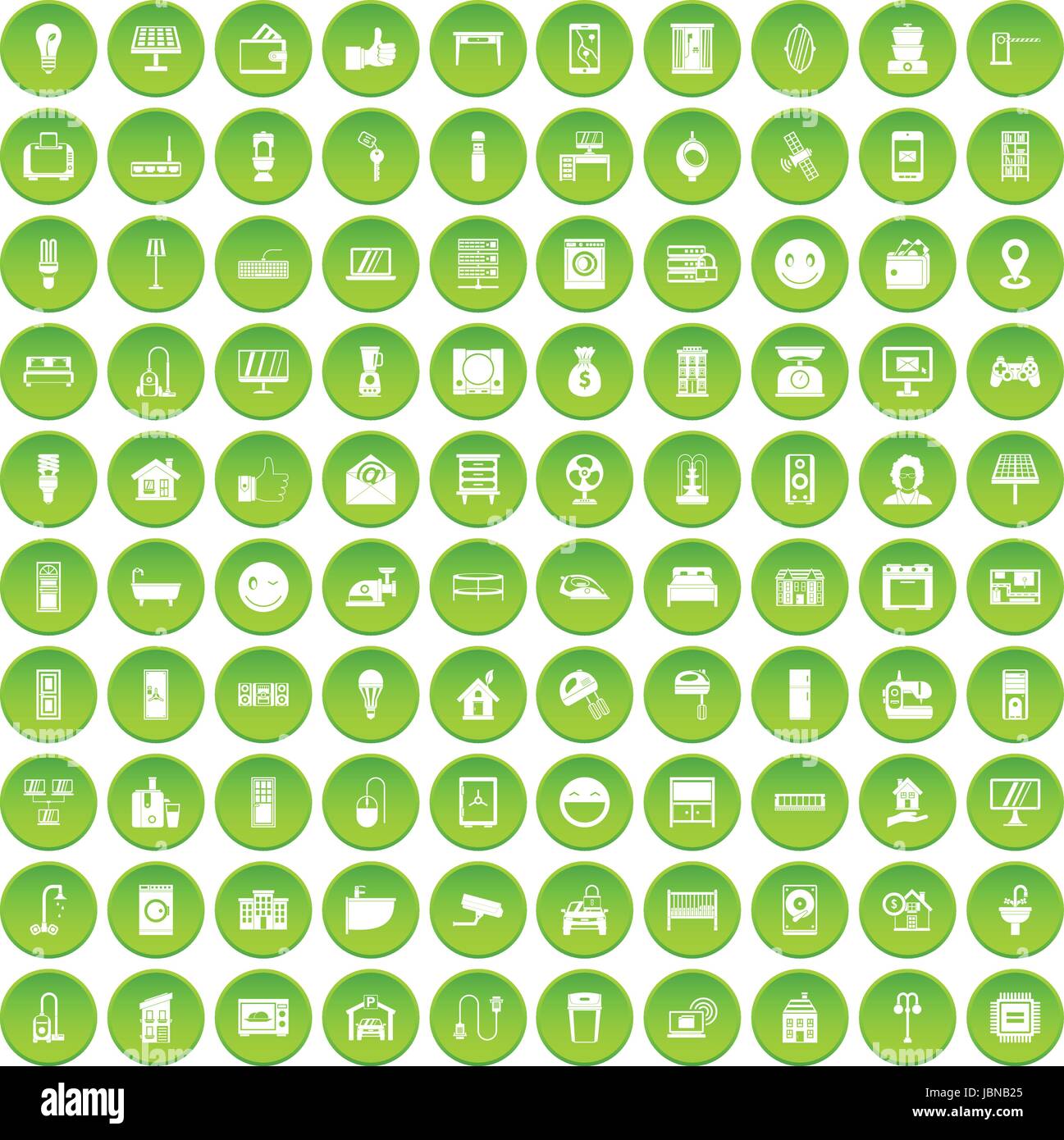 100 smart house icons set green circle isolated on white background vector illustration Stock Vector