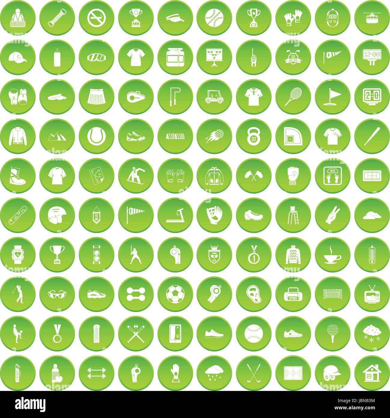 100 sport club icons set green circle isolated on white background ...