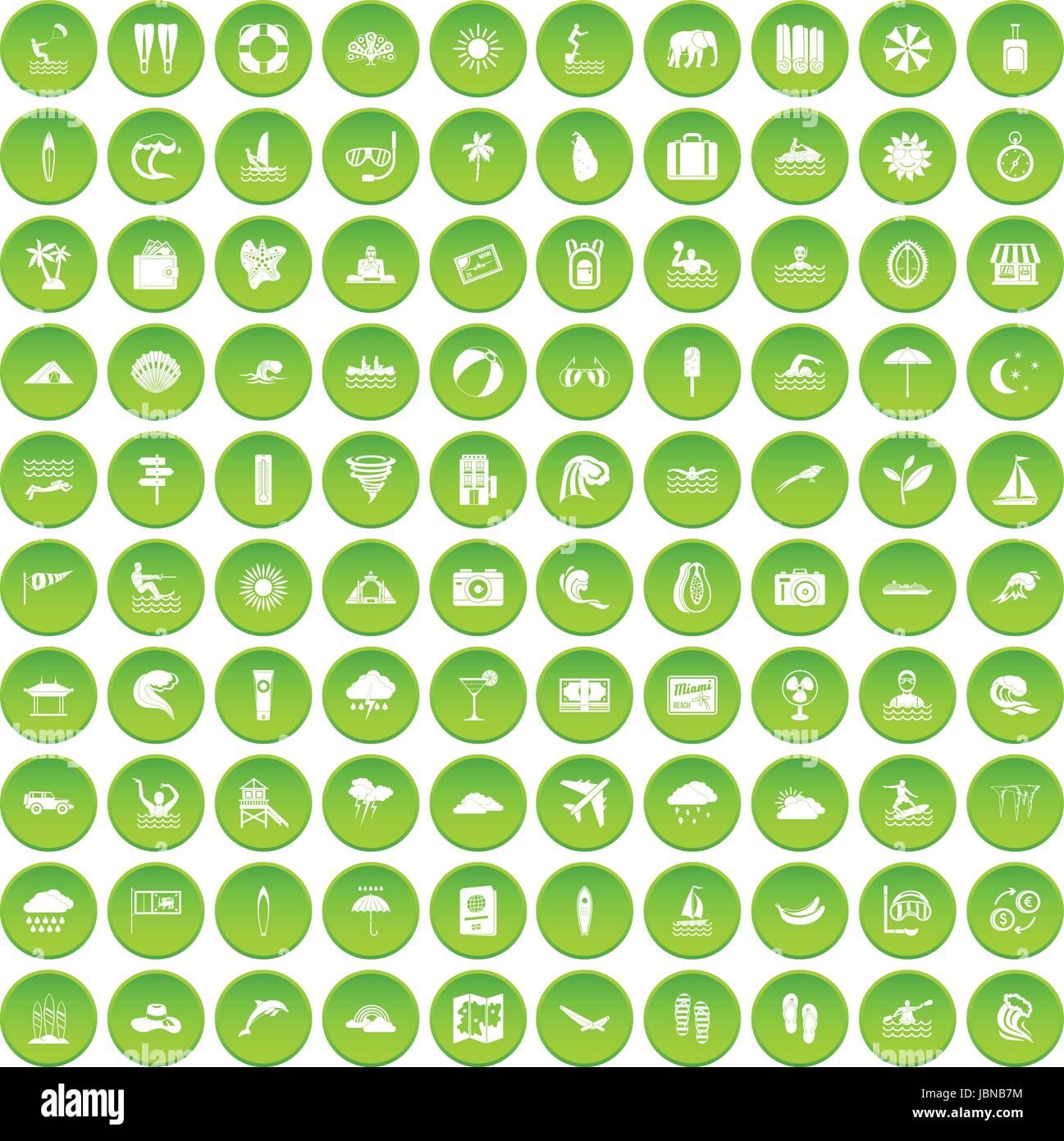 100 surfing icons set green circle isolated on white background vector ...