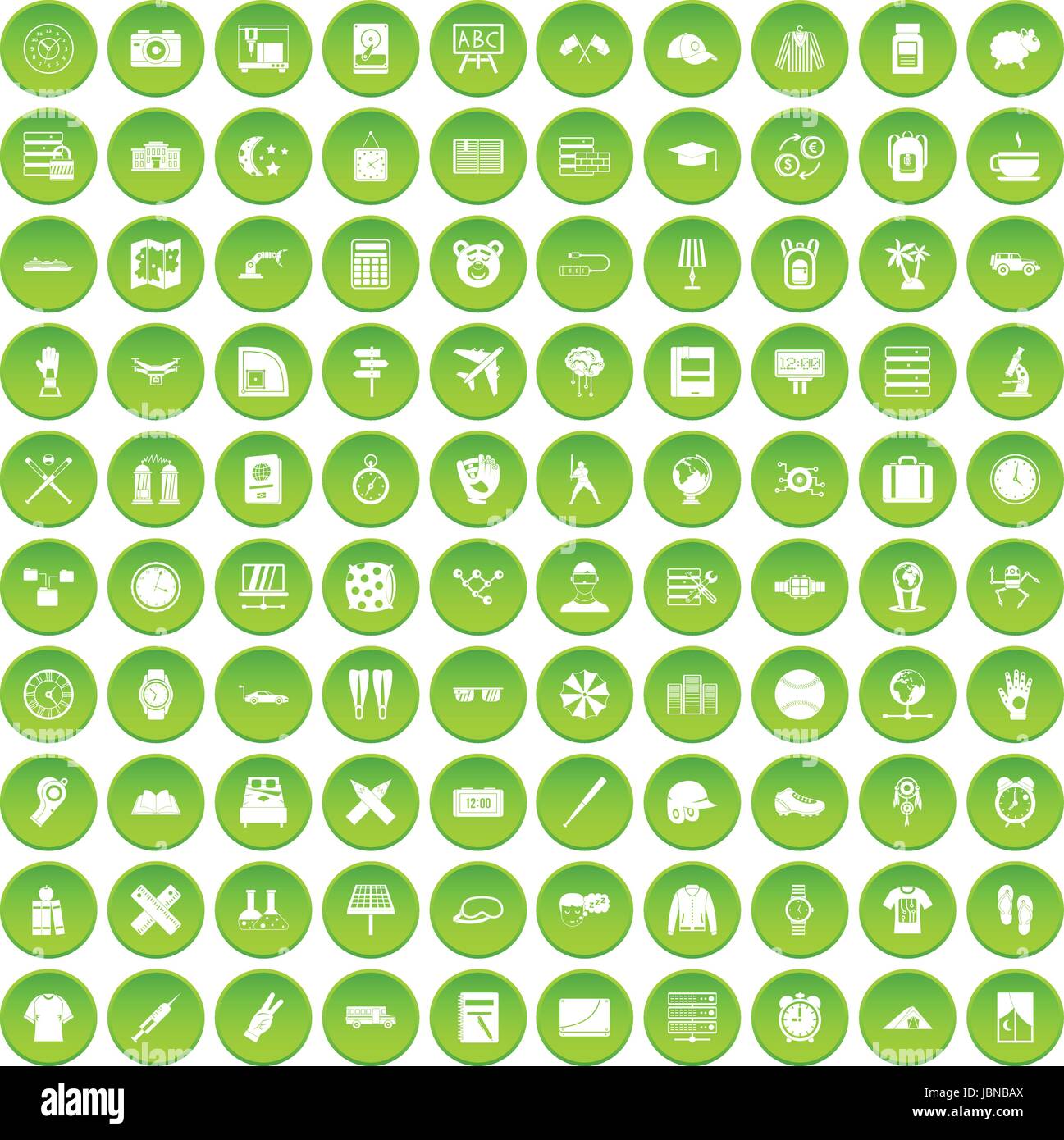 100 time icons set green circle isolated on white background vector ...