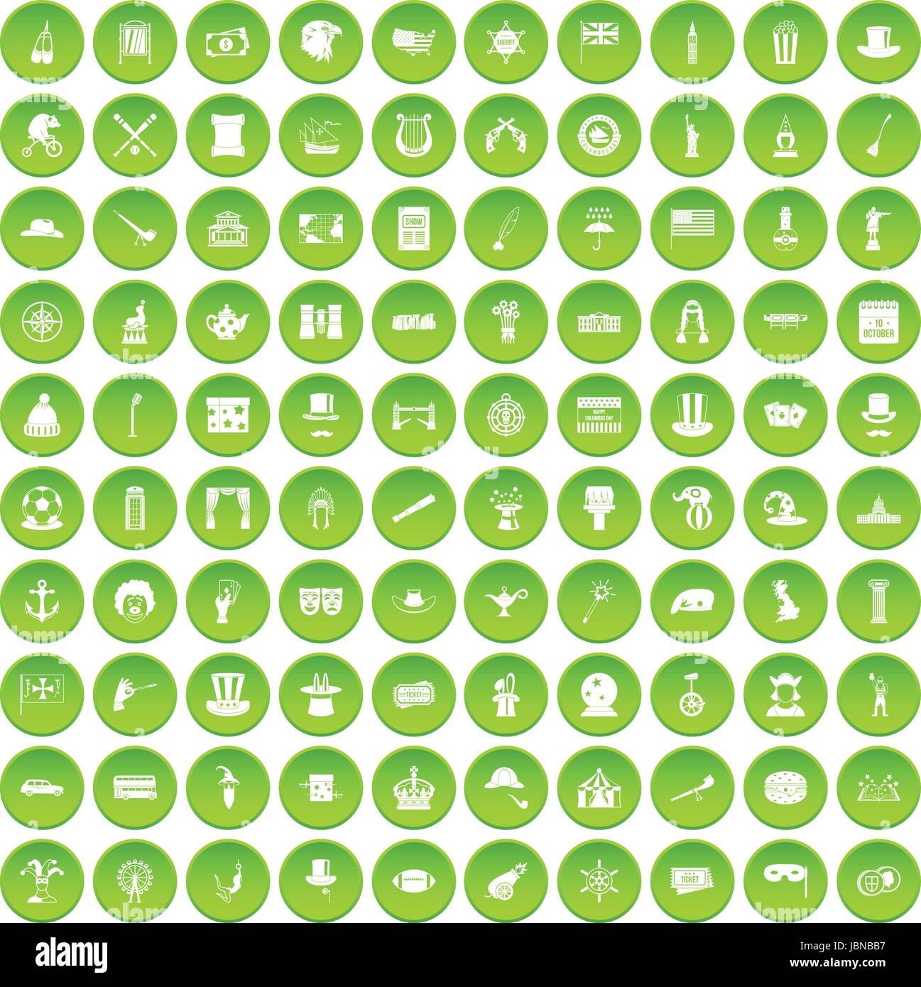 100 top hat icons set green circle isolated on white background vector illustration Stock Vector