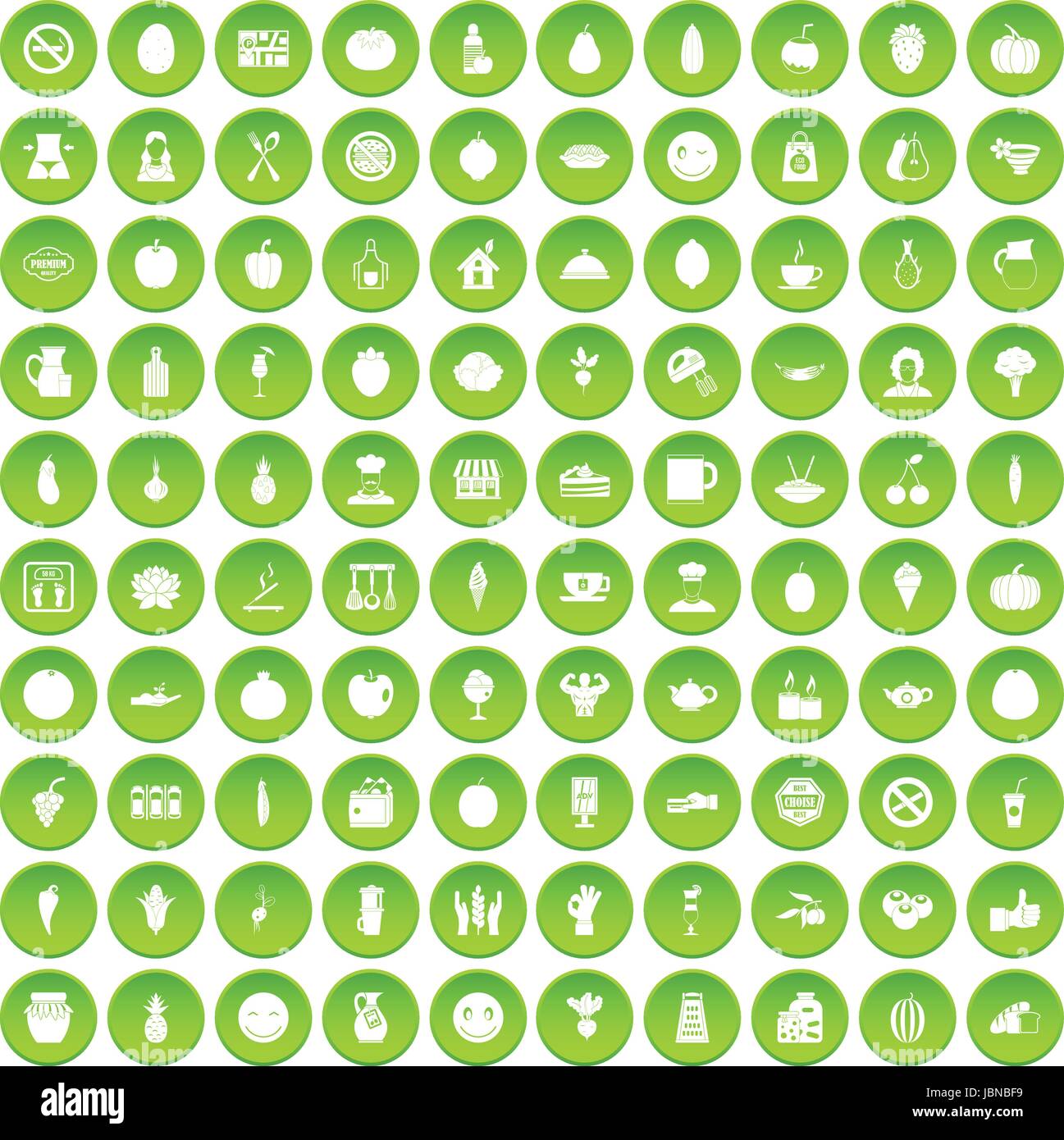 100 vegetables icons set green circle isolated on white background ...