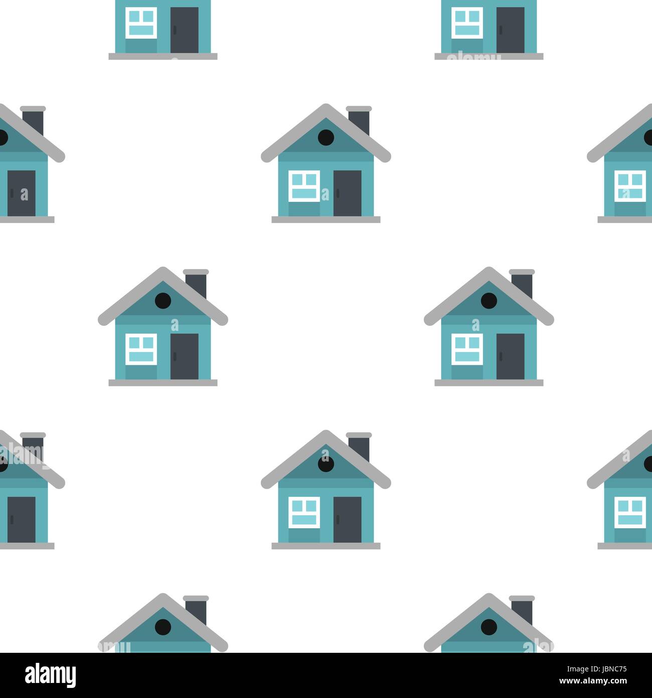 Small blue cottage pattern seamless background in flat style repeat vector illustration Stock Vector