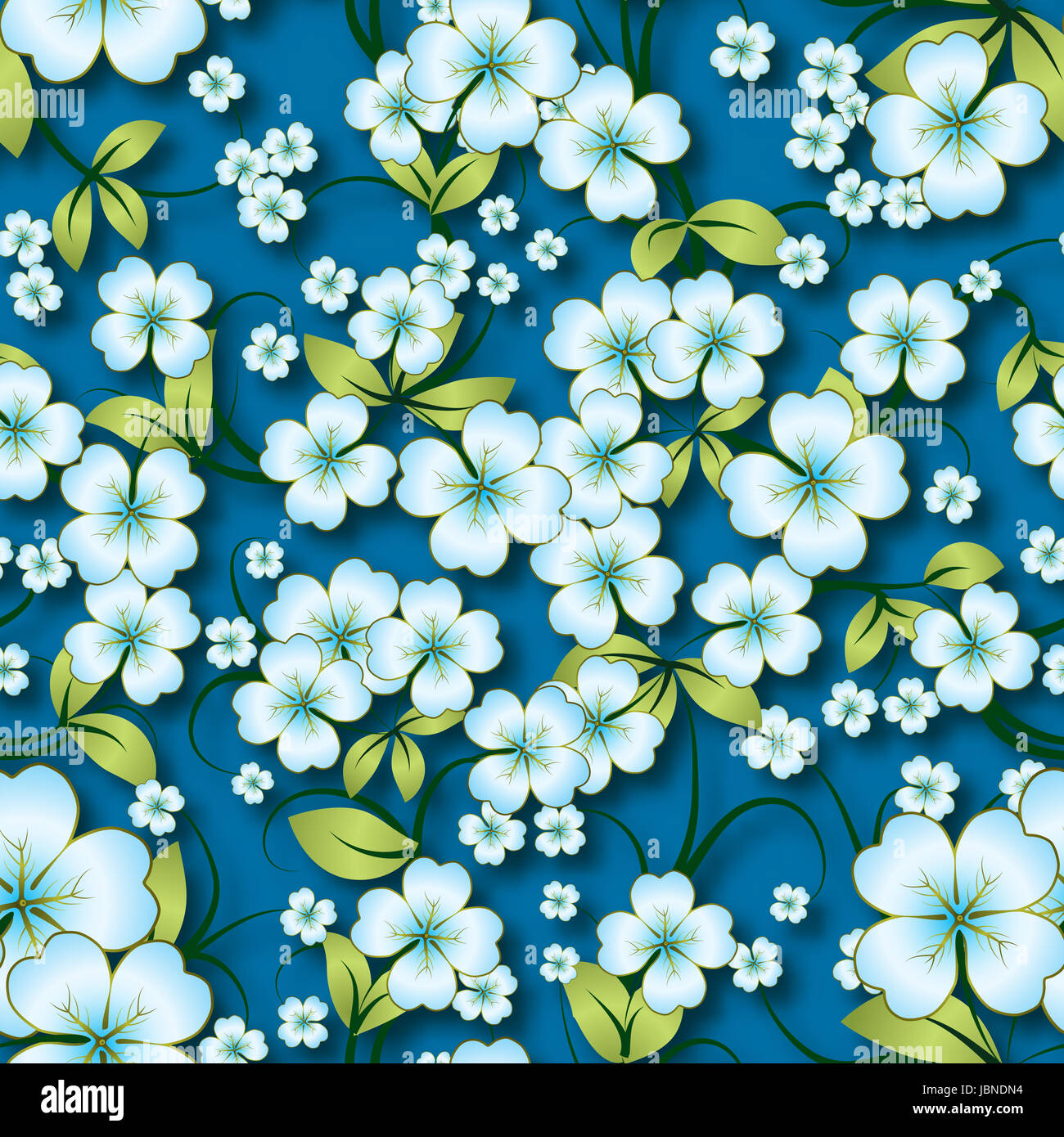 abstract seamless floral background with spring ornament on blue Stock ...