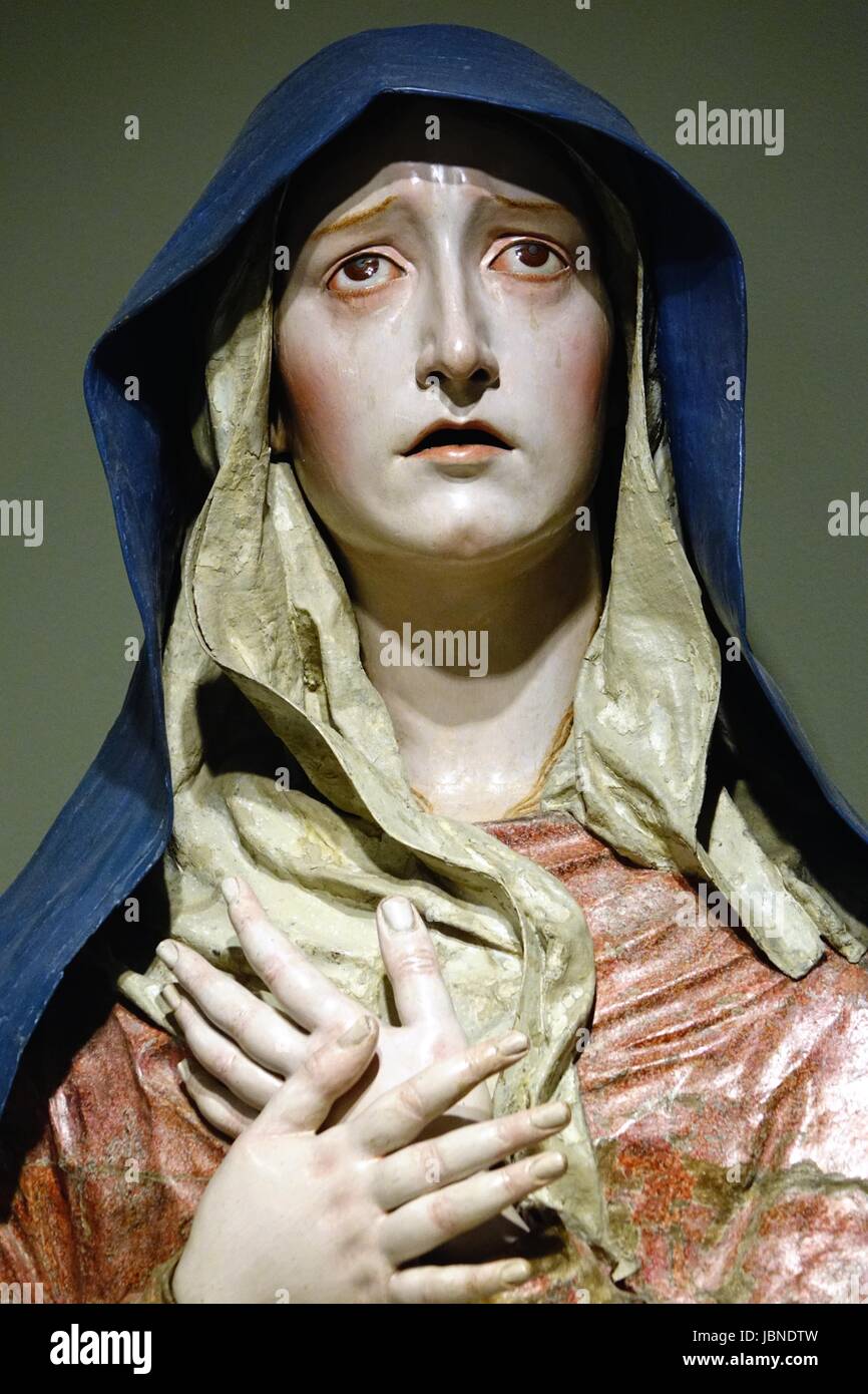 Mater Dolorosa (The Sorrowing Virgin), sculpture made of wood and fabric in the Ackland Museum, Chapel Hill, North Carolina Stock Photo
